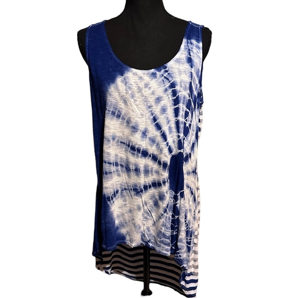 Tie Dye Stripe High Low Sleeveless Tank Top Tunic Women's M Medium